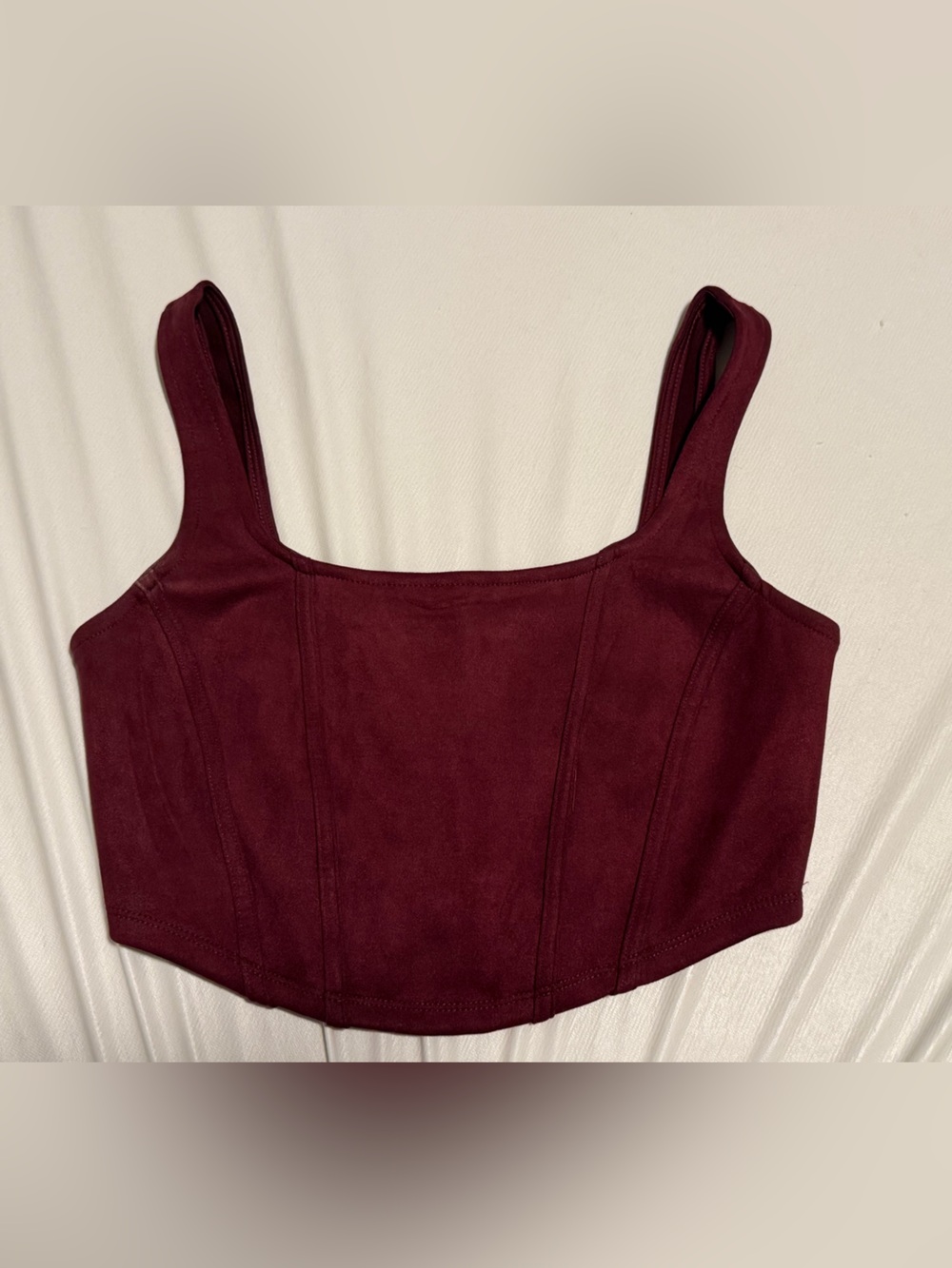 Women’s Burgundy Suede Crop Top with Boning Detail NWOT